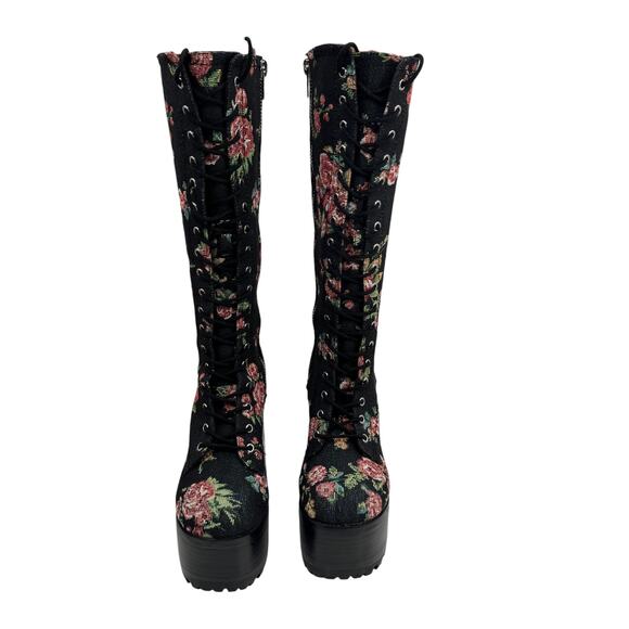 Current Mood Dolls Kill Platform Boots Tapestry Floral SZ 7 Womens Dark Romantic - Picture 8 of 12
